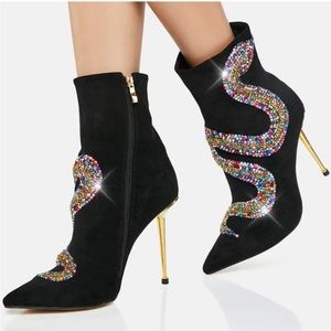 AZALEA WANG ZAHRA Velvet Rhinestone Snake boots Metallic Stiletto heel Size 10